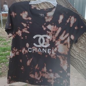 Tye dye Chanel black v-neck